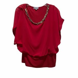 Joseph Red Blouse with Embellished Neckline